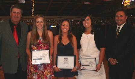 Coach Brian Williamson, Morgan DeSive, Lyndie Smith, Devon Dueser, UHV AD Ashley Walyuchow.